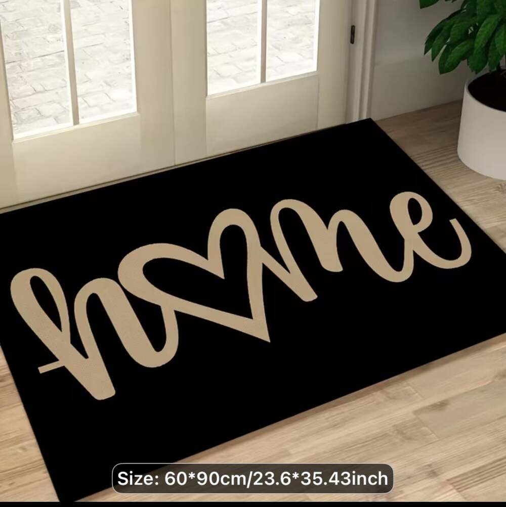 Black and Gold 'Home' Calligraphy Script Doormat 23.6x35.4 Inches